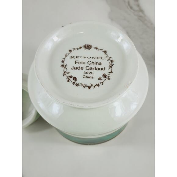 Retroneu Sugar Bowl w/ Lid Jade Garland 3 1/2" Fine China 90's #3020 Pattern - Picture 10 of 14